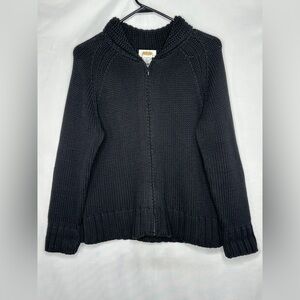 Talbots Black Zip Up‎ Cardigan Sweater Chunky Cotton Sz M